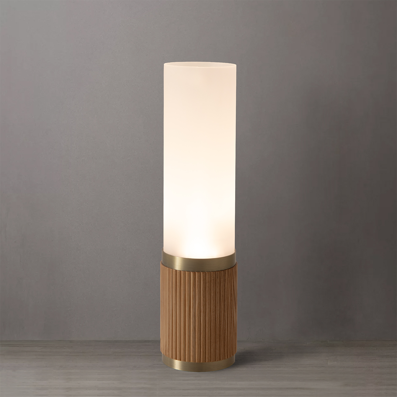 Tambo Cylindro 18" Petite Accent Table Lamp, Natural Ash, Weathered Brass