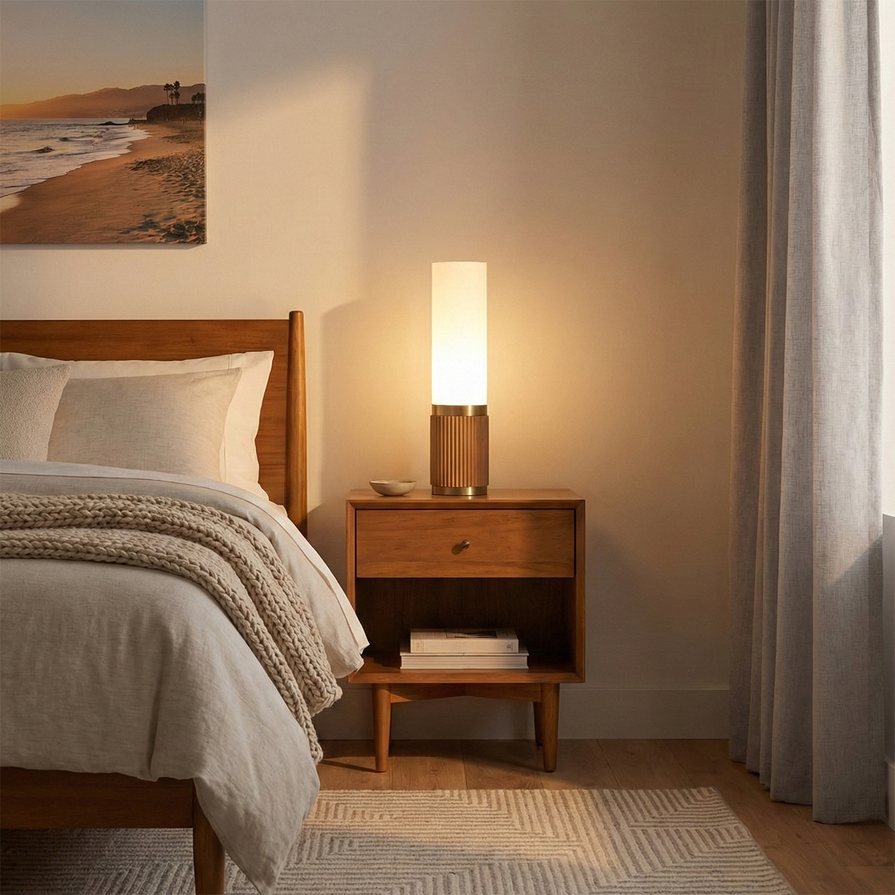 Tambo Cylindro 18" Petite Accent Table Lamp, Natural Ash, Weathered Brass