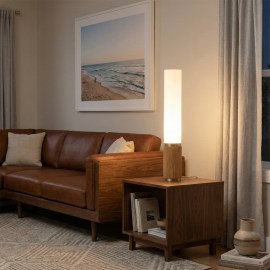 Tambo Cylindro, 29" Accent Table Lamp, Natural Ash, Weathered Brass, Frosted Acrylic, Dimmer Switch