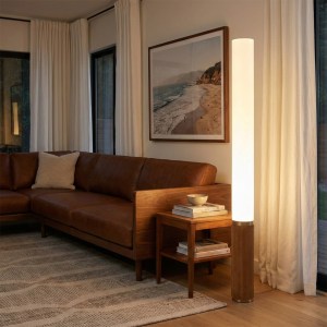 Tambo Cylindro, 60" Accent Floor Lamp, Natural Ash, Weathered Brass