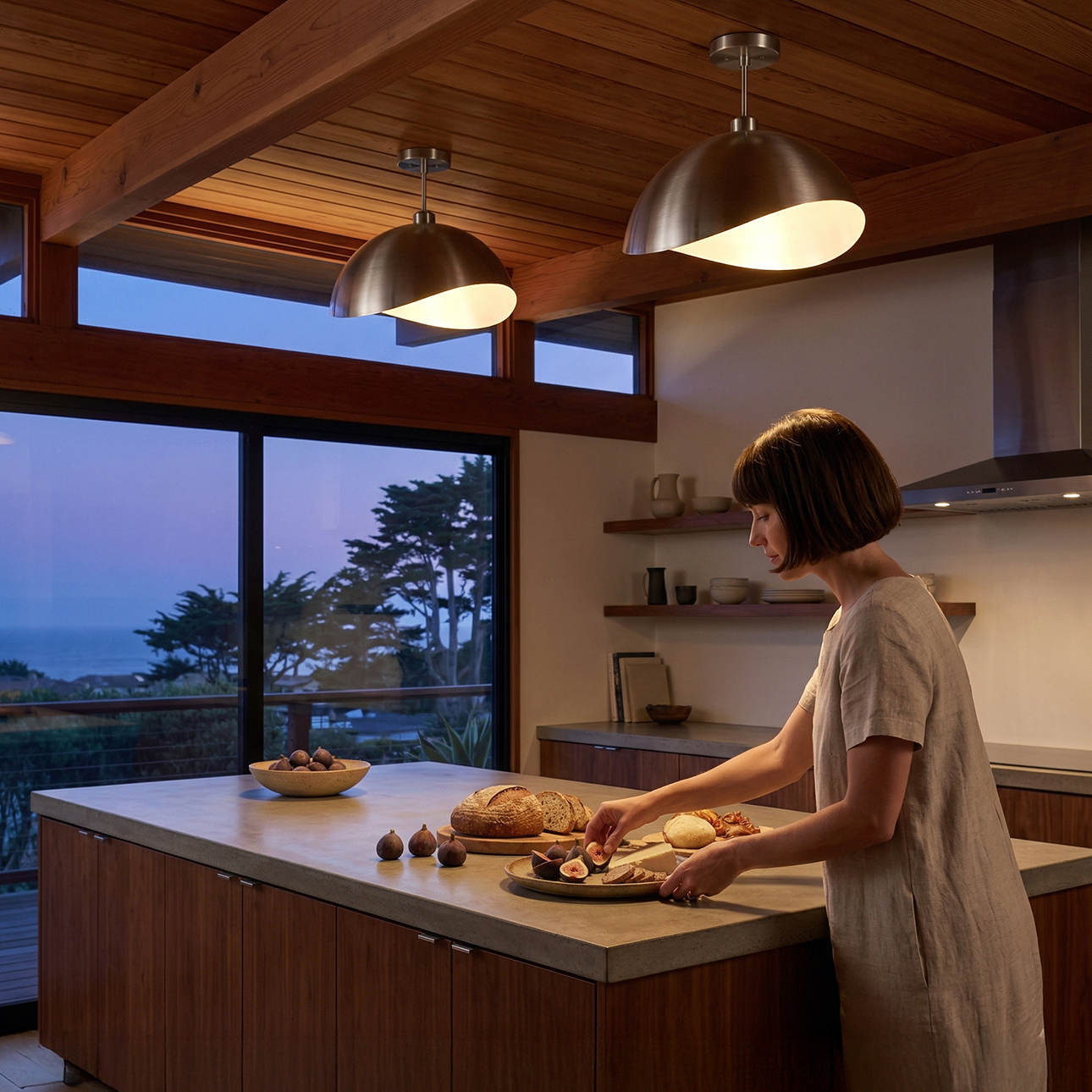 Luna Bella Semi Flush Mount, Satin Nickel/White-Luna Bella Leaf Shade, Satin Nickel