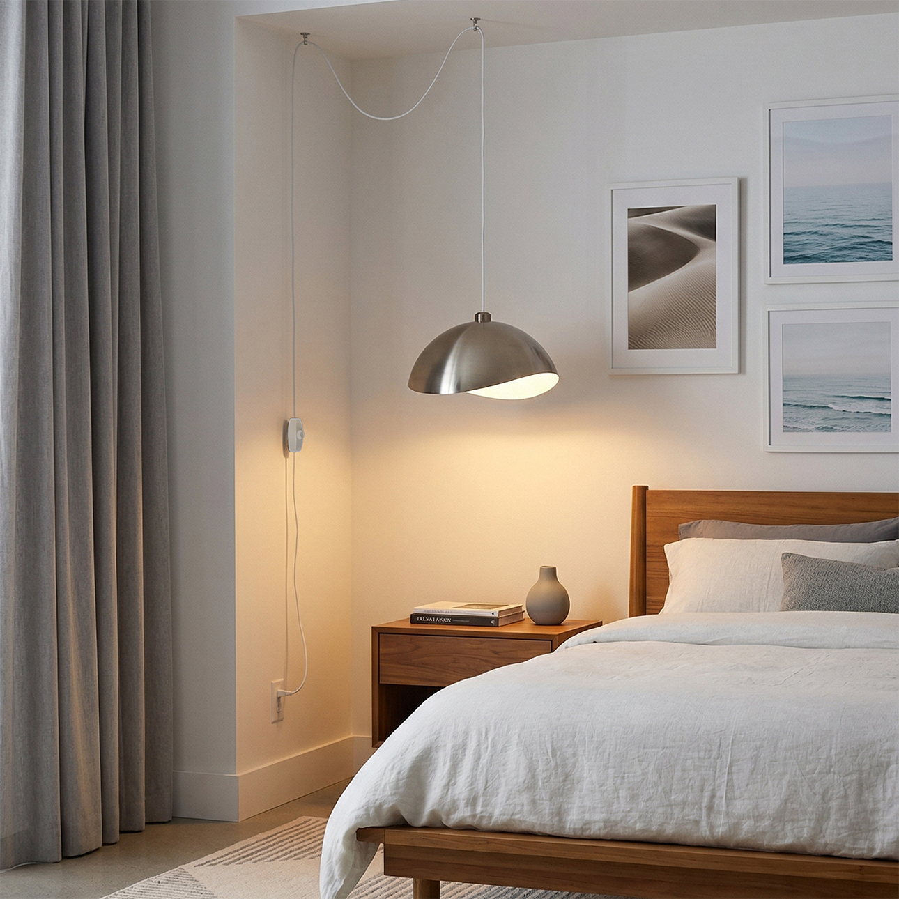 Luna Bella Swag Lamp, Satin Nickel/White-Luna Bella Leaf Shade, Satin Nickel, Dimmable, for Living Room or Bedroom