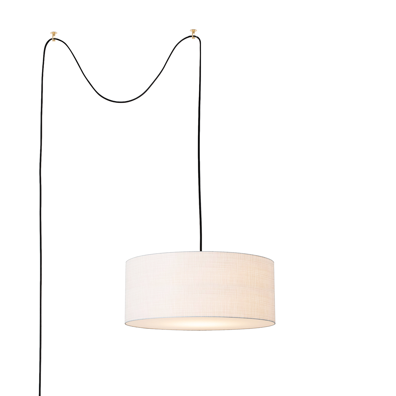 Stretch Swag Lamp, Linen Shade, Weathered Brass, for Living Room or Bedroom