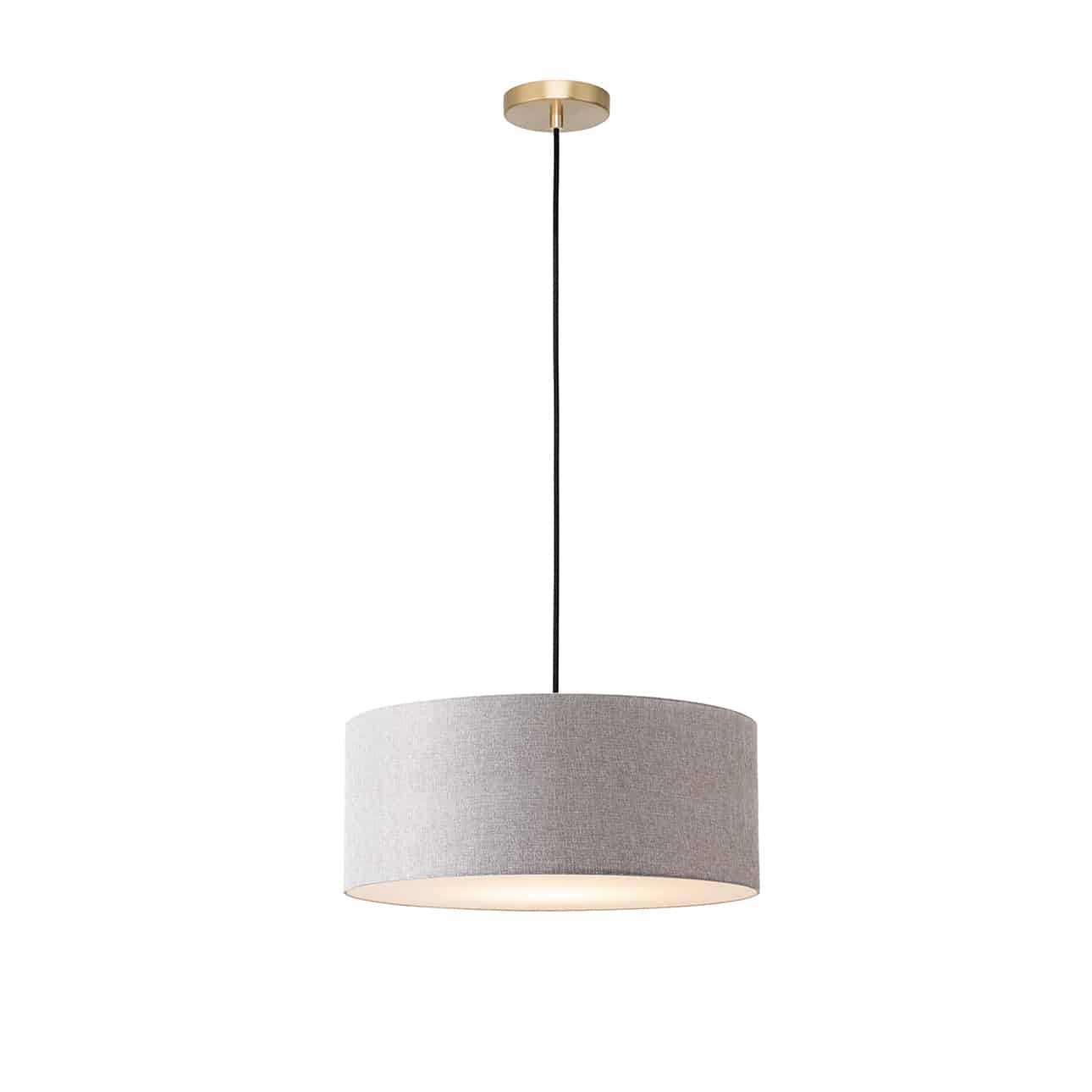 Stretch Pendant, Cashmere Gray Linen Shade, Weathered Brass
