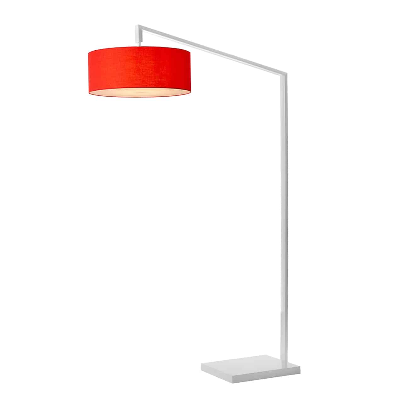 Stretch 75"H 1-Light Chairside Arc Lamp, Crimson Red Linen Shade, White Body, Dimmable, for Living Room or Bedroom