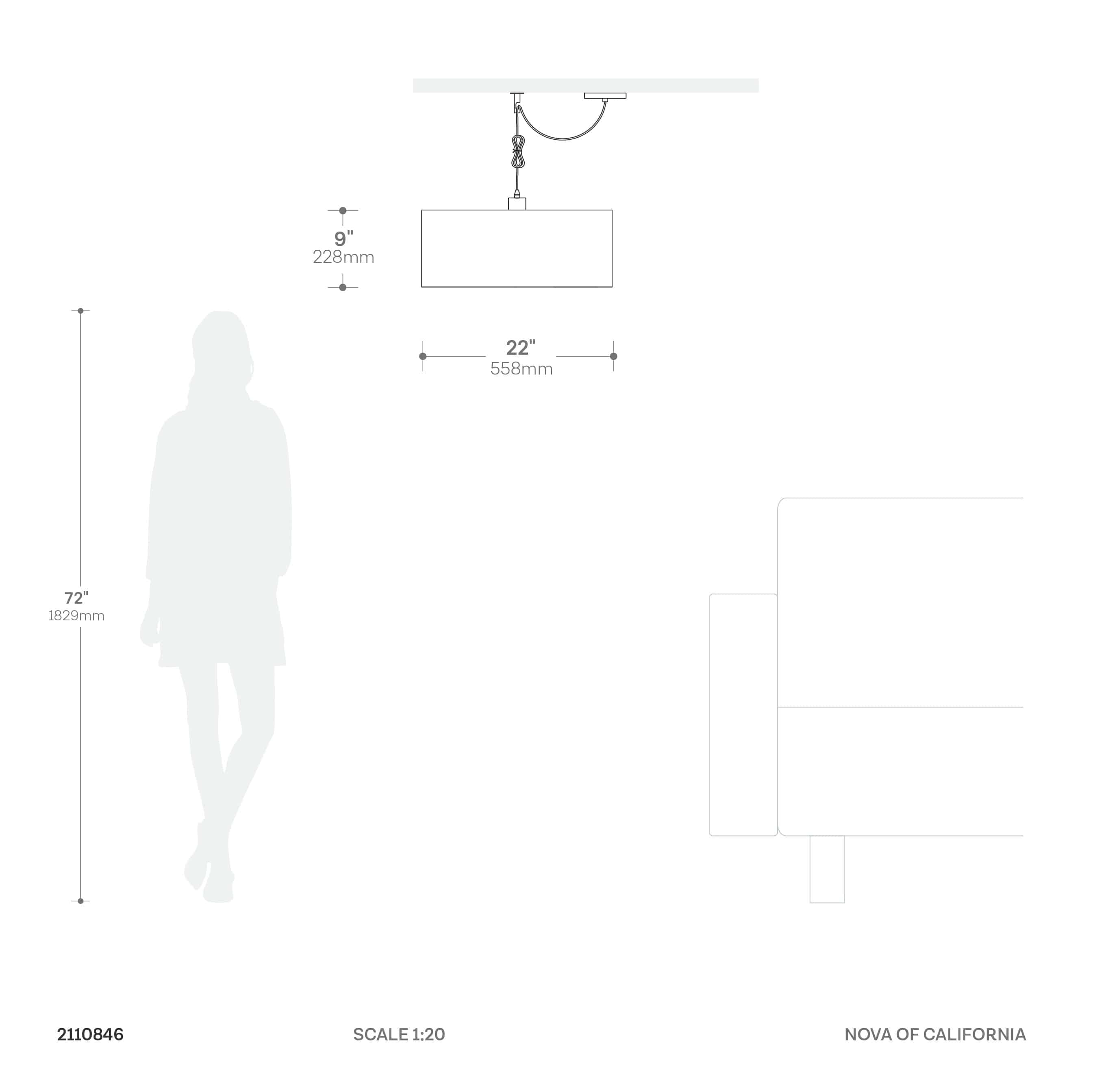 Stretch Pendant, Cashmere Gray Linen Shade, Weathered Brass