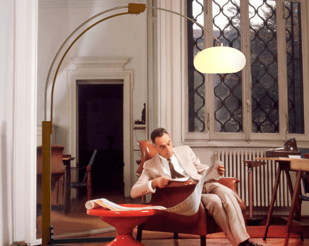Original 1961 Morelli Arc Floor Lamp - Weathered Brass & Walnut