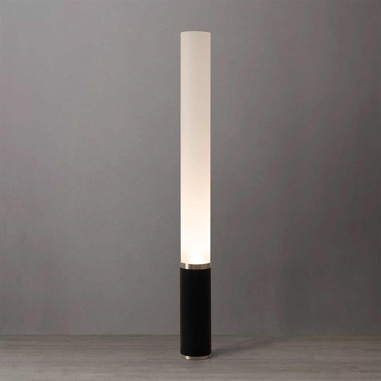 Tambo Cylindro, 60" Accent Floor Lamp, Black Oak, Satin Nickel