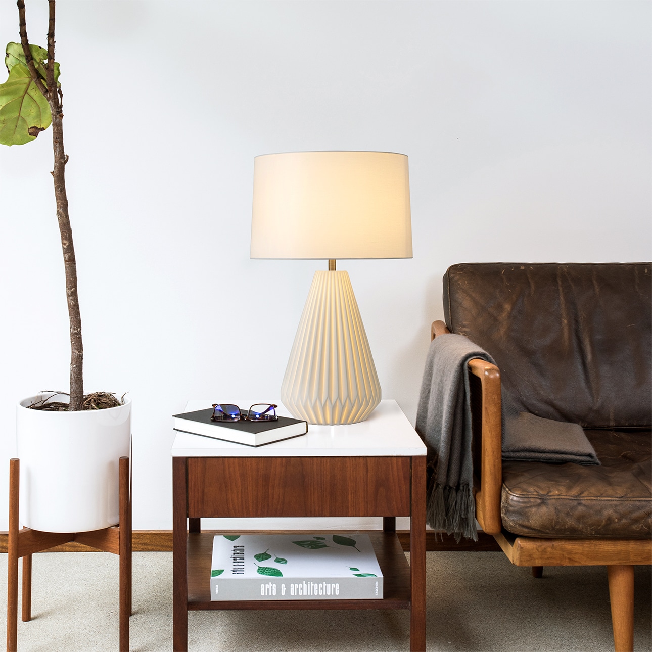Concord Bone Porcelain Table Lamp - 23", White & Nightlight Feature, 4-Way Rotary Switch