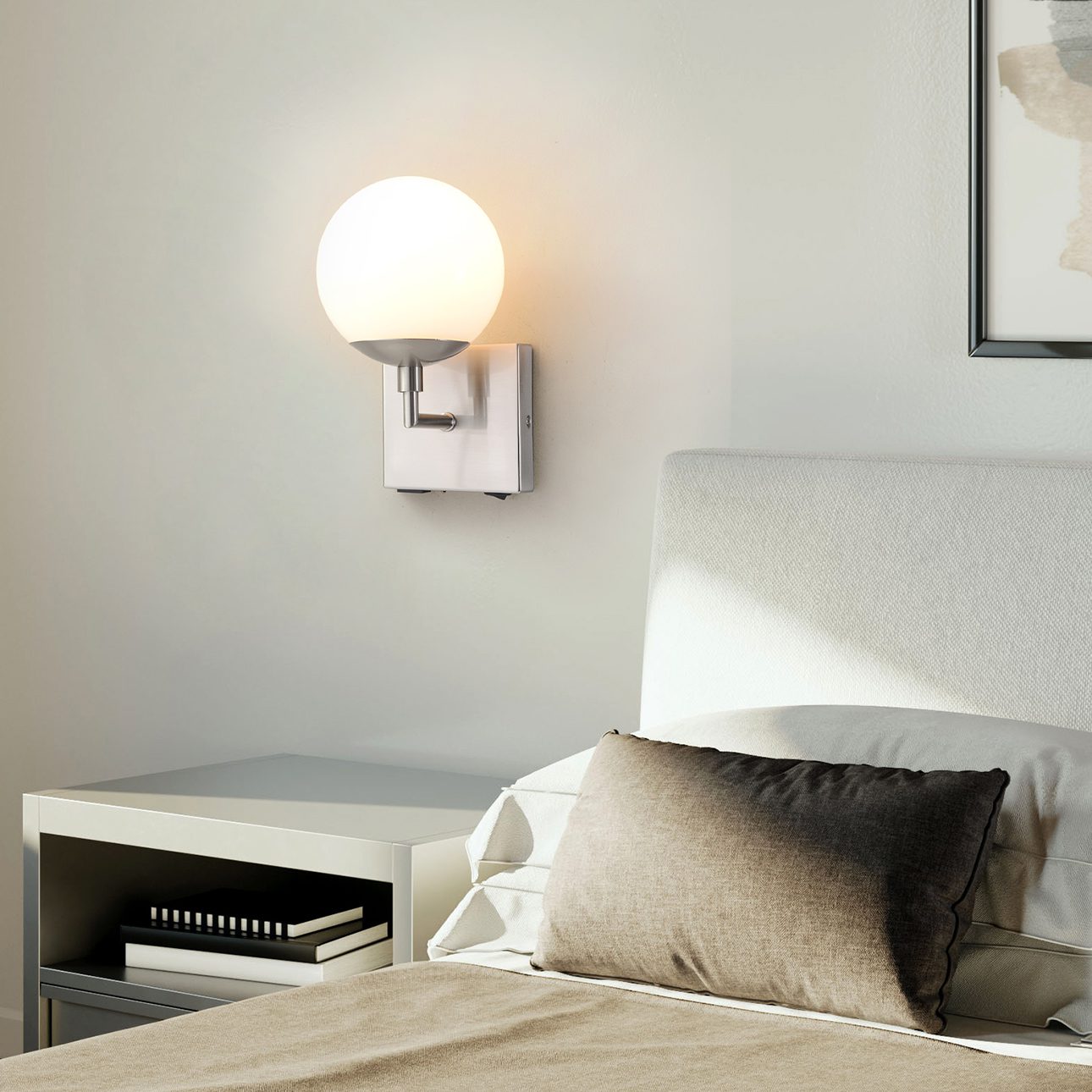 Globe Wall Sconce in Satin Nickel with Plug In Rocker Switch