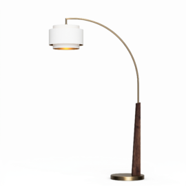 Coronado One Light Arc Floor Lamp in Dark Walnut and Weathered Brass