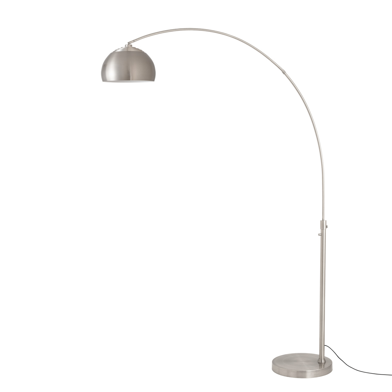 Half Dome 92"H 1-Light Arc Lamp, Steel Shade, Satin Nickel Steel Body, Satin Nickel Steel Base, Column Stem Switch