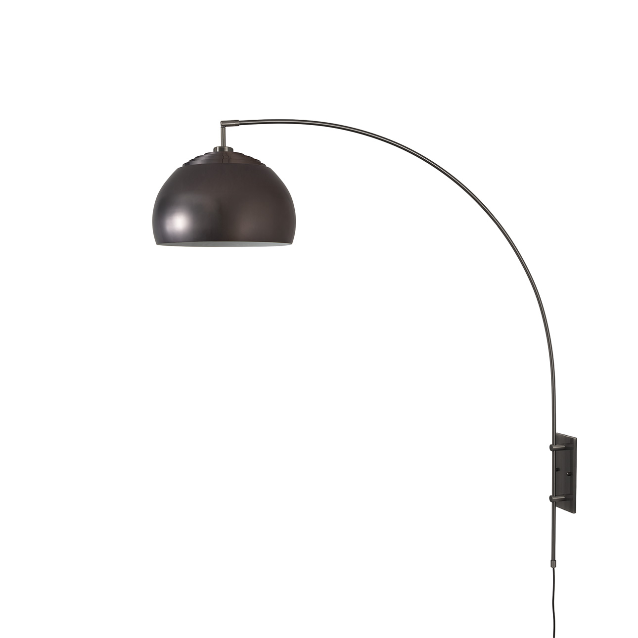 Half Dome Wall Mounted Arc Lamp, Black Nickel Steel Shade, Black Nickel Steel Body, Black Nickel Steel Base, Floor Foot Slide Dimmer