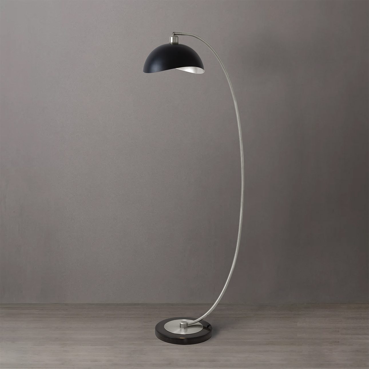 Luna Bella Chairside Arc Floor Lamp in Antique Nickel Black Silver