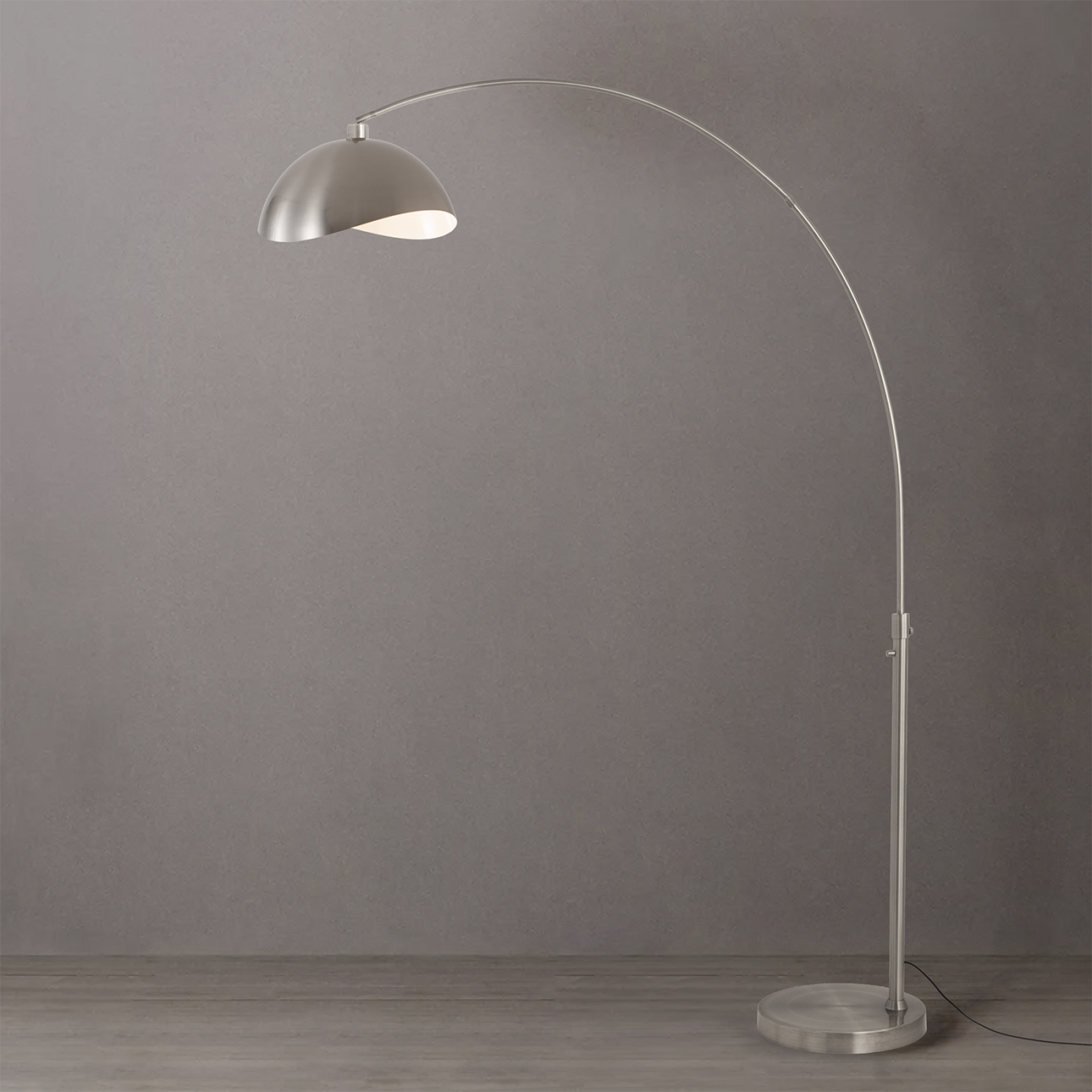 Luna Bella 92″H 1-Light Arc Lamp, Steel Shade, Satin Nickel Steel Body, Satin Nickel Steel Base, Column Stem Switch