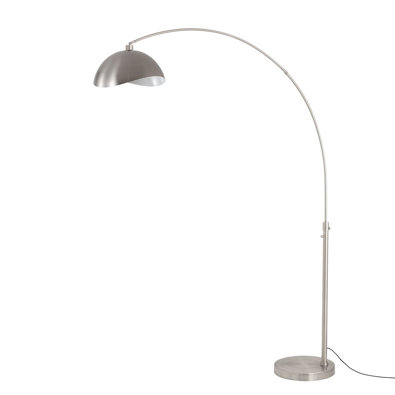 Luna Bella 92"H 1-Light Arc Lamp, Steel Shade, Satin Nickel Steel Body, Satin Nickel Steel Base, Column Stem Switch