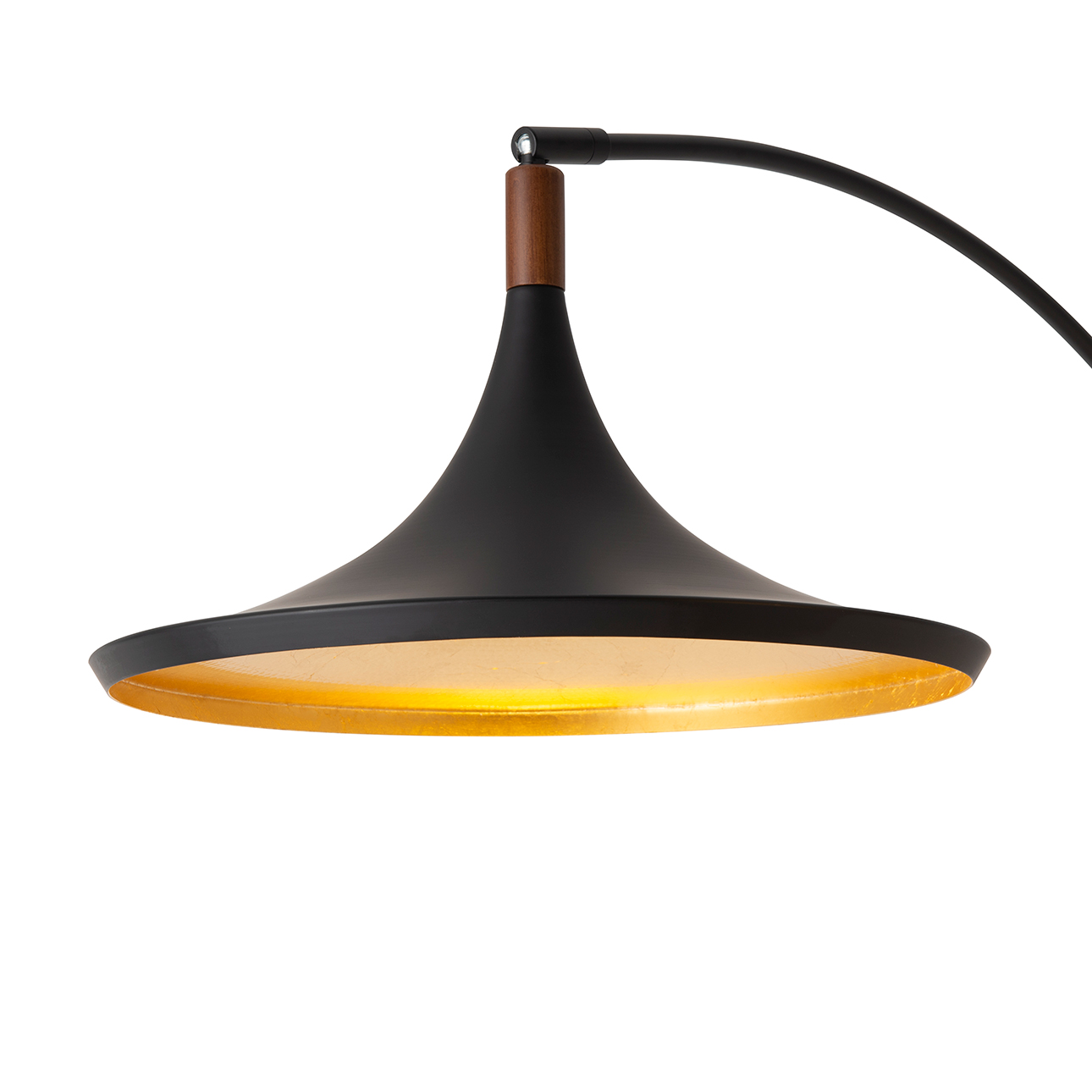 Lodi One Light Arc Floor Lamp in Matte Black Walnut and Gold Leaf