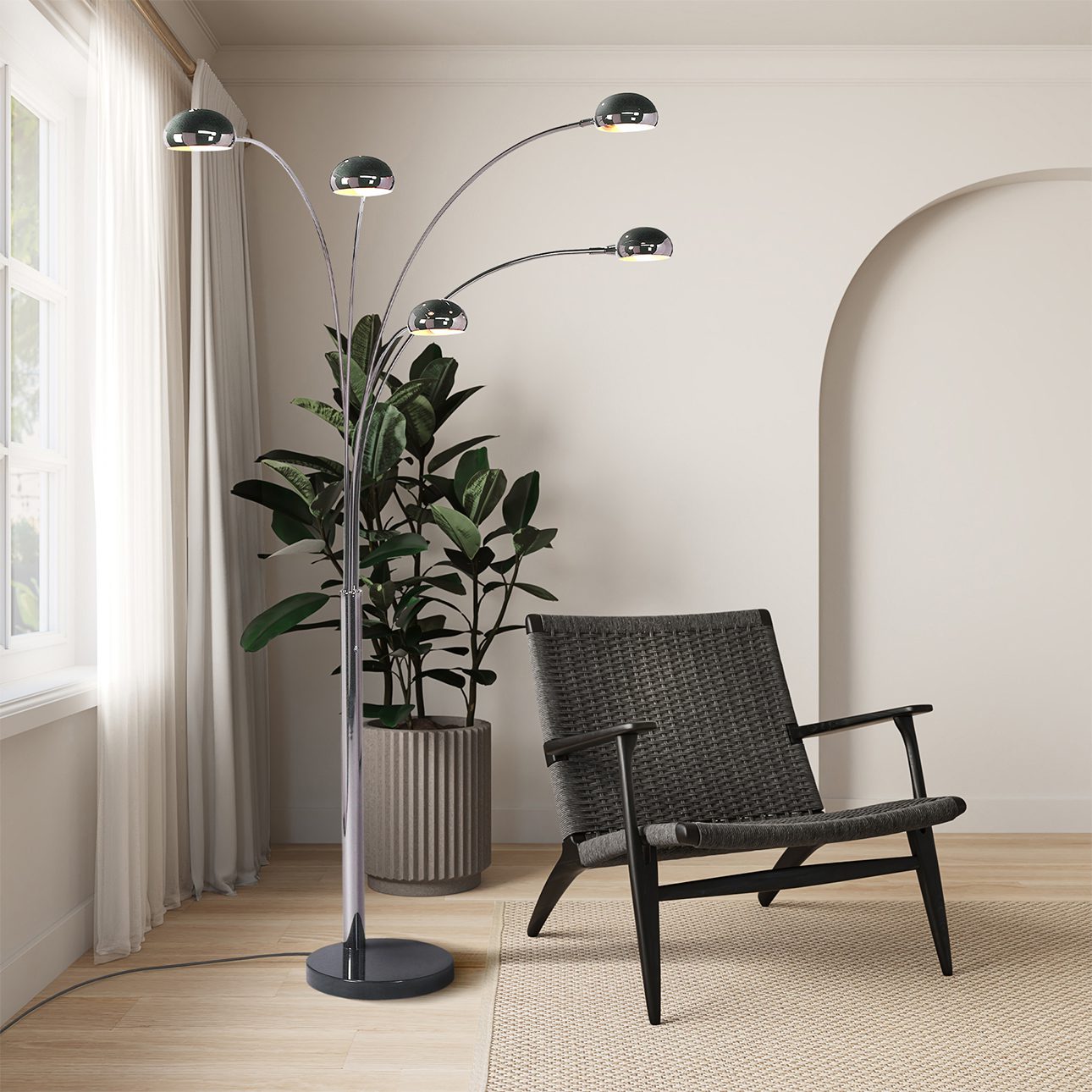 Original 1963 Mushroom 5 Light Arc Floor Lamp - Black Nickel
