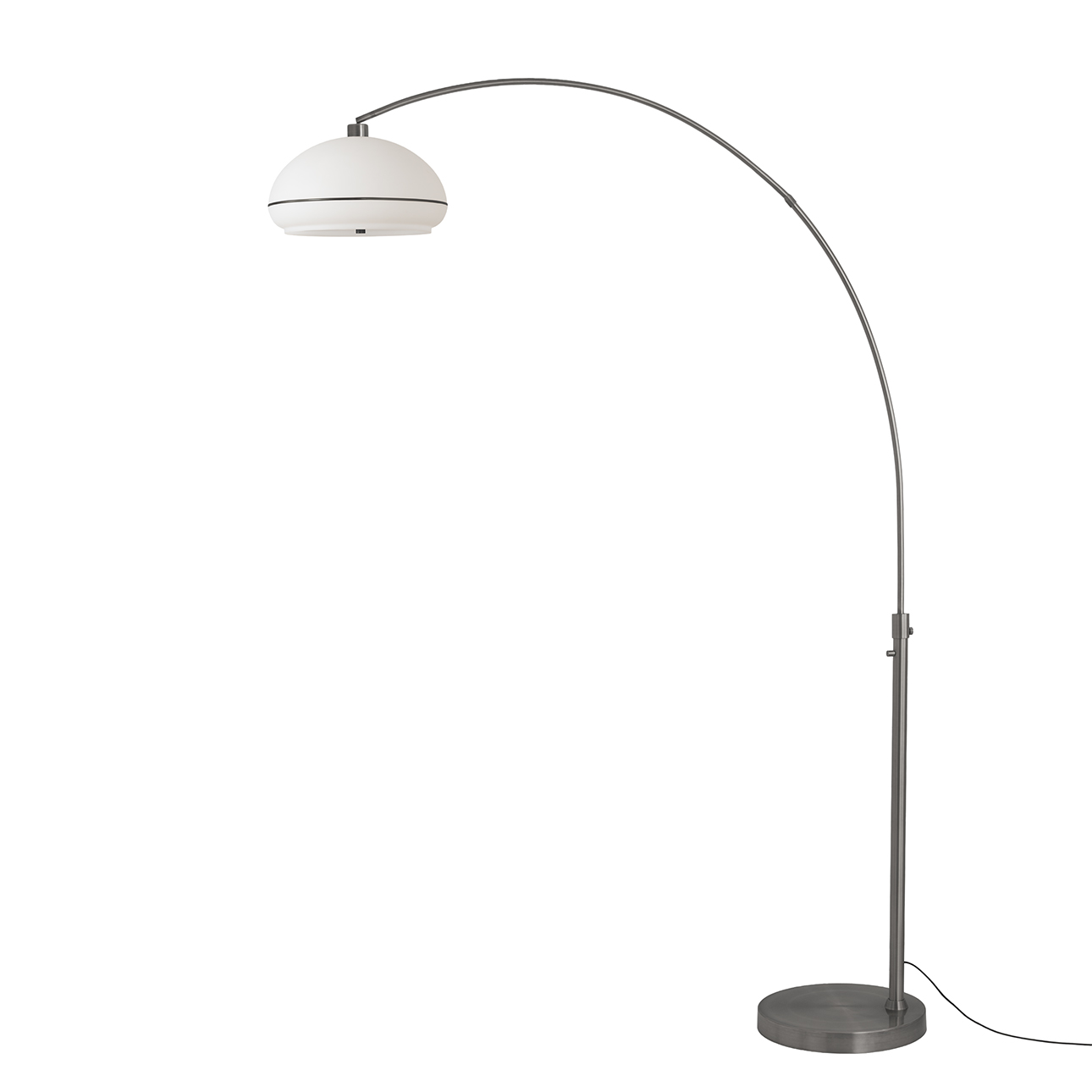 Simple Morelli 85″H 1-Light Arc Lamp, Black Nickel Lucite Shade, Black Nickel Steel Body, Black Nickel Steel Base, Column Stem Switch