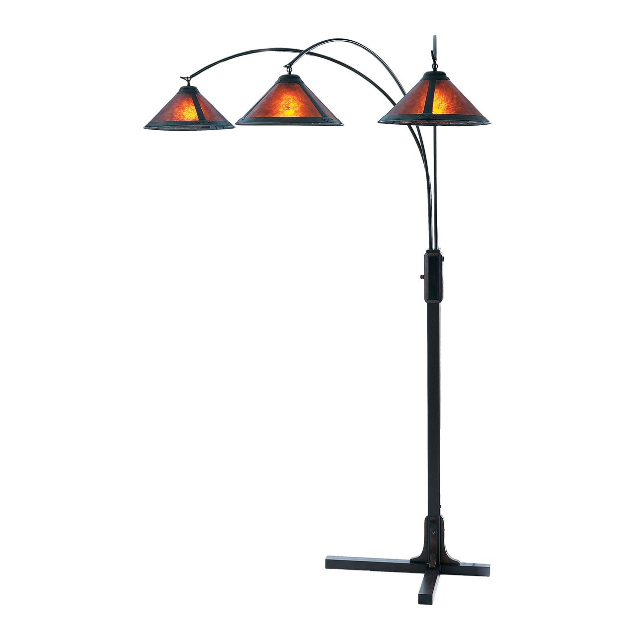 Original Natural Mica 3 Light Arc Floor Lamp - 86", Espresso Wood , Bronze & Amber Mineral Mica, Dimmer Switch, X-base