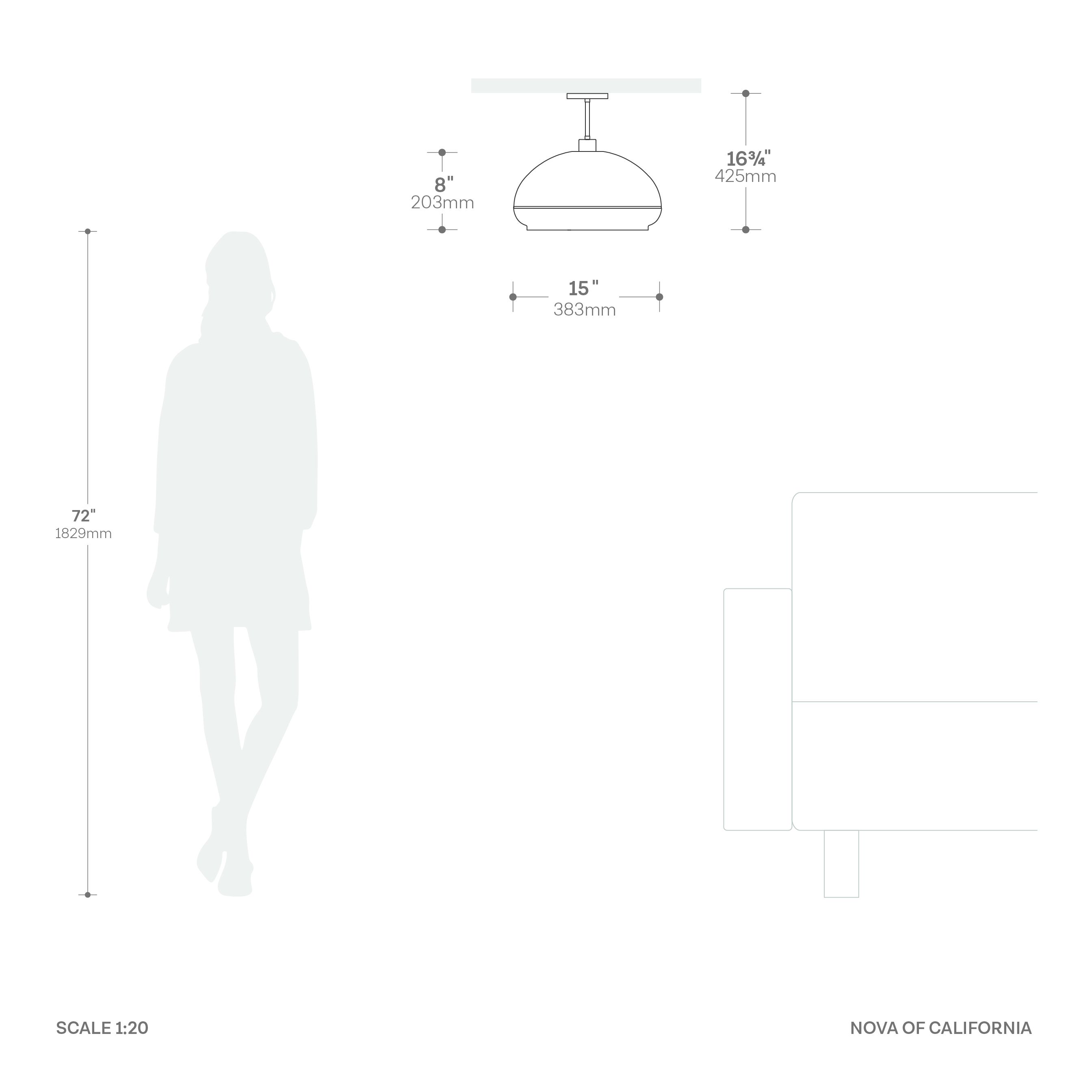 Morelli Semi Flush Mount, Black Nickel Lucite Shade, Satin Nickel Steel Body, Steel Steel Base, Not Included ELV Dimmer