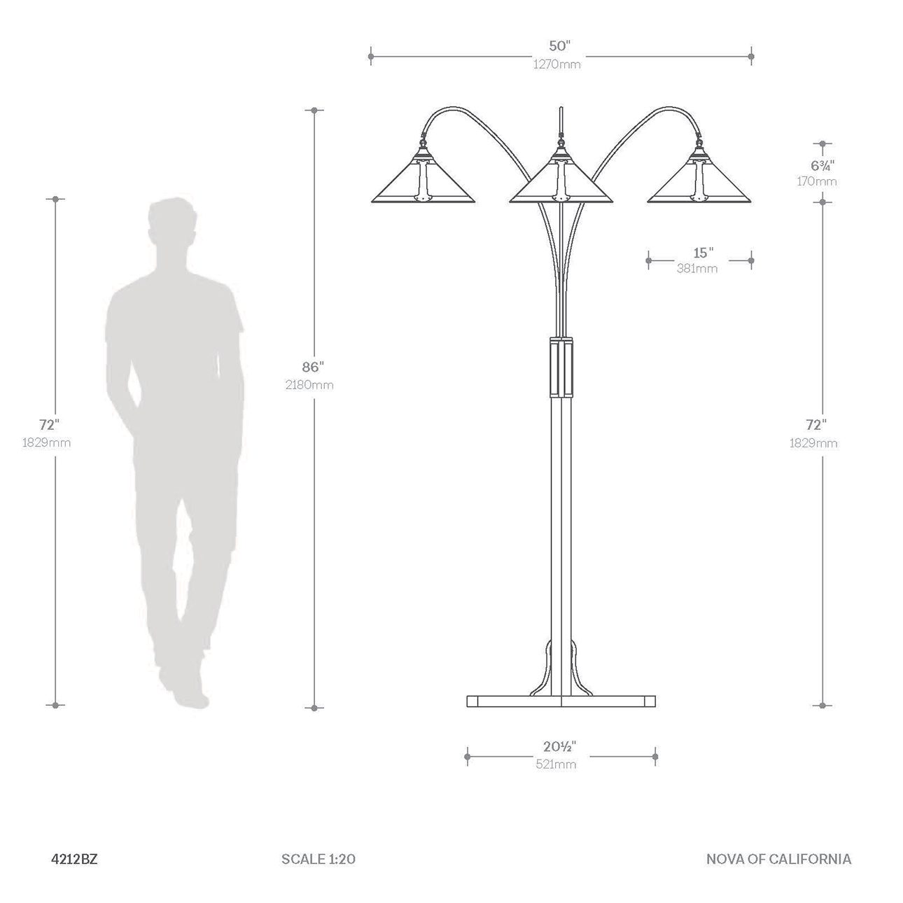 Original Natural Mica 3 Light Arc Floor Lamp - Espresso Wood