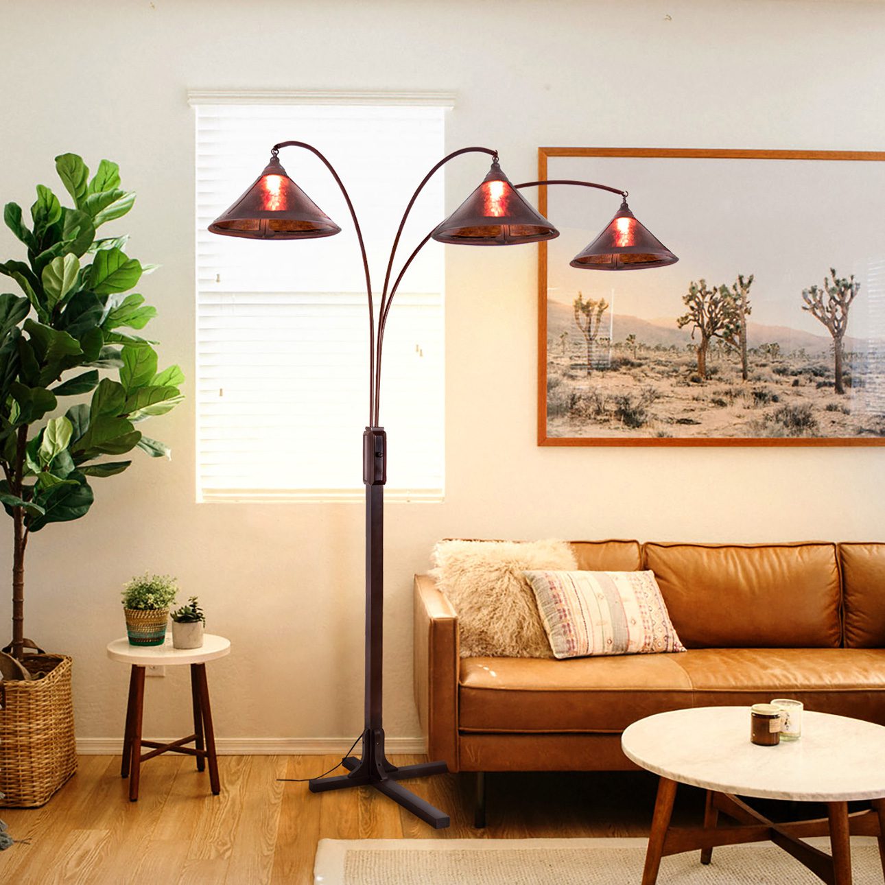 Original Natural Mica 3 Light Arc Floor Lamp - Espresso Wood