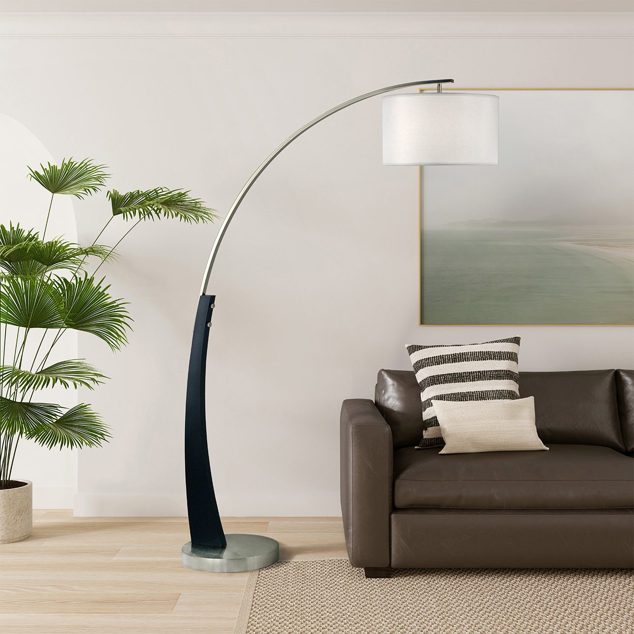 Plimpton Arc Floor Lamp in Brushed Nickel and Espresso
