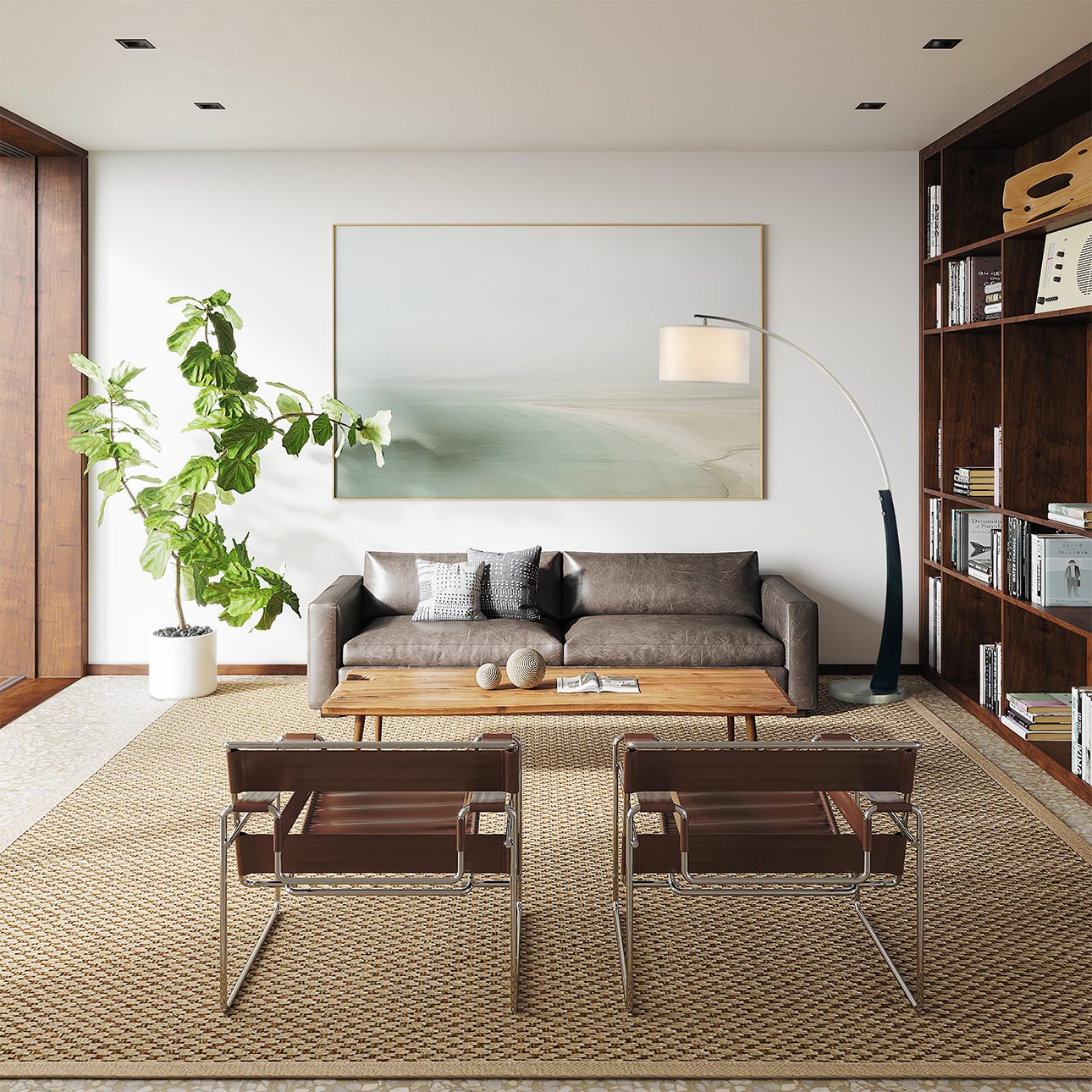 Plimpton Arc Floor Lamp in Brushed Nickel and Espresso