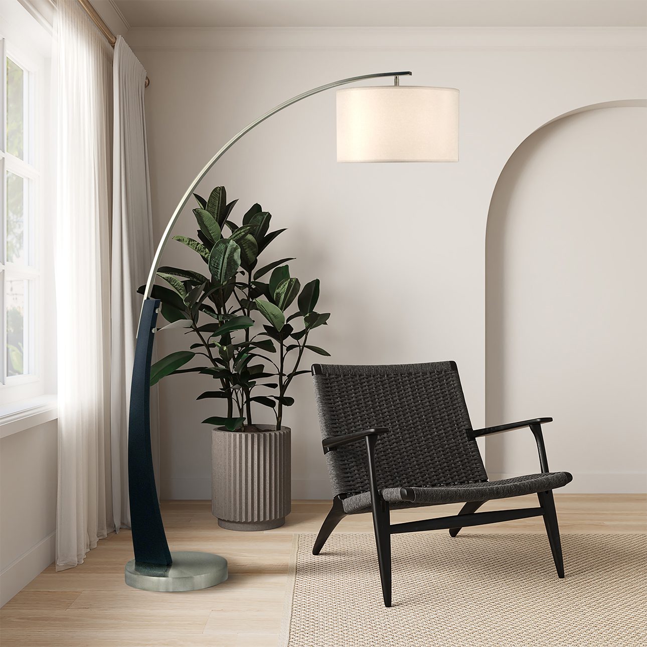 Plimpton Arc Floor Lamp in Brushed Nickel and Espresso
