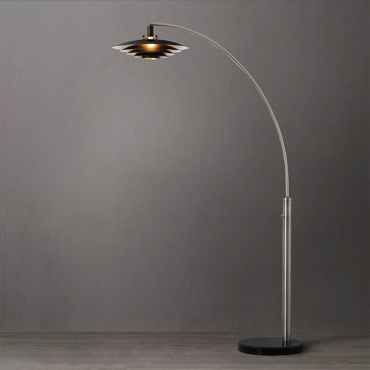 Rancho Mirage One Light Arc Floor Lamp in Nickel Black Silver