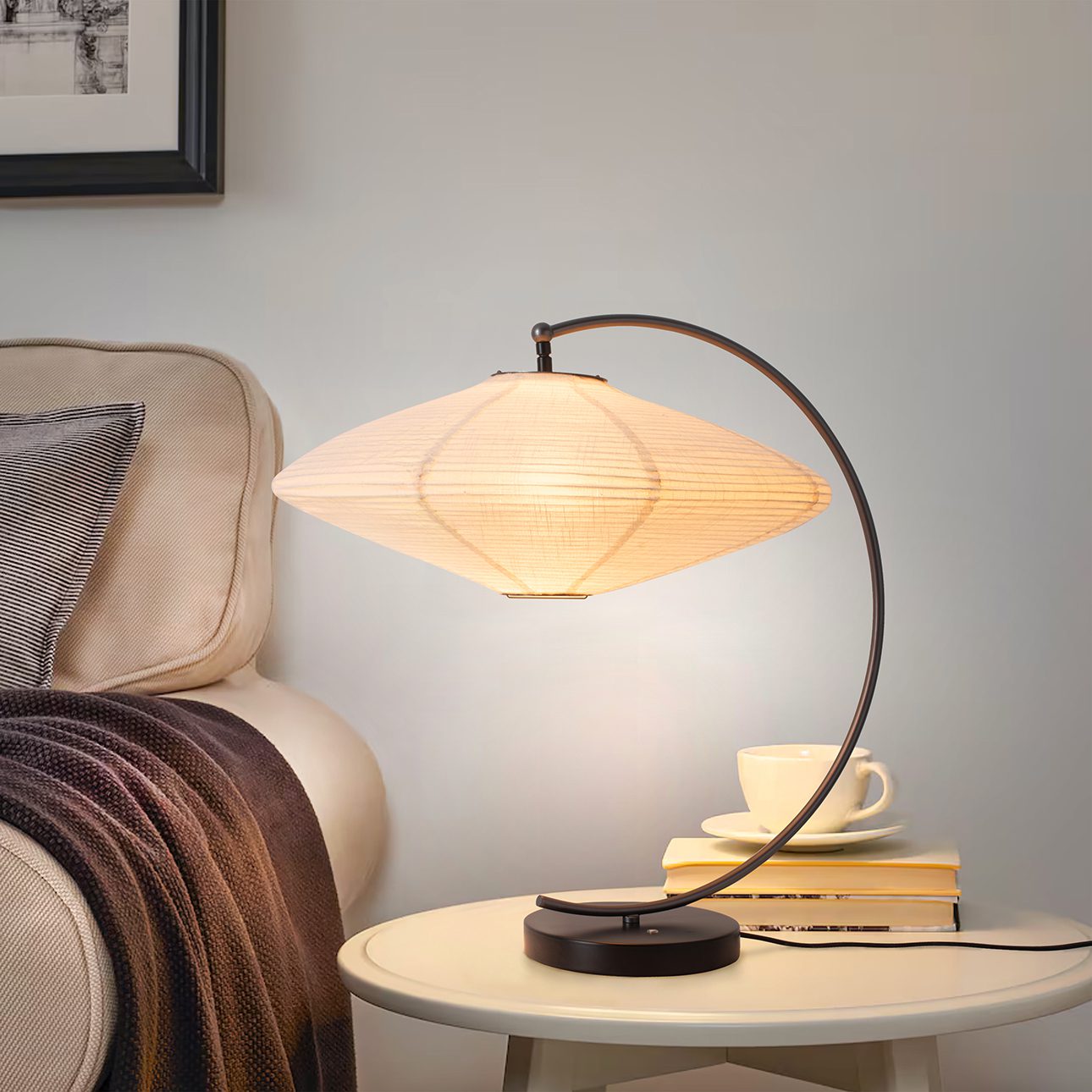 Roswell Table Lamp in Matte Black with White Linen Shade