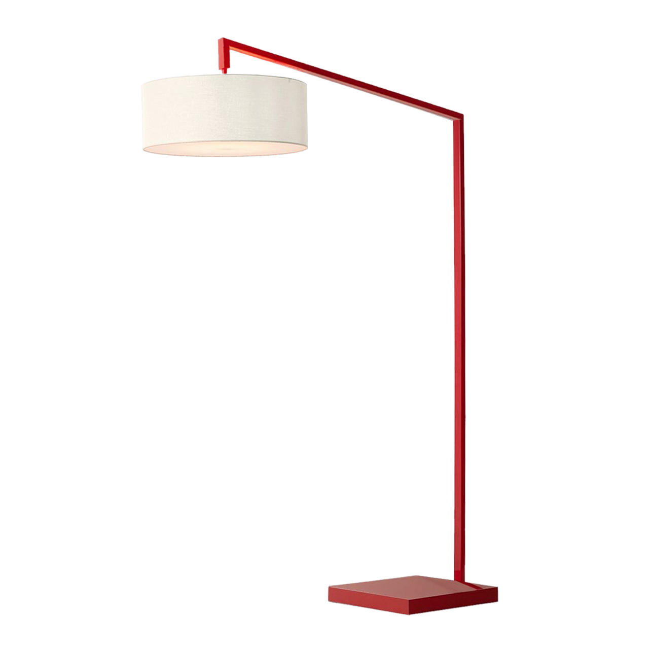Stretch 75"H 1-Light Chairside Arc Lamp, White Linen Shade, Crimson Red Body, Dimmable, for Living Room or Bedroom