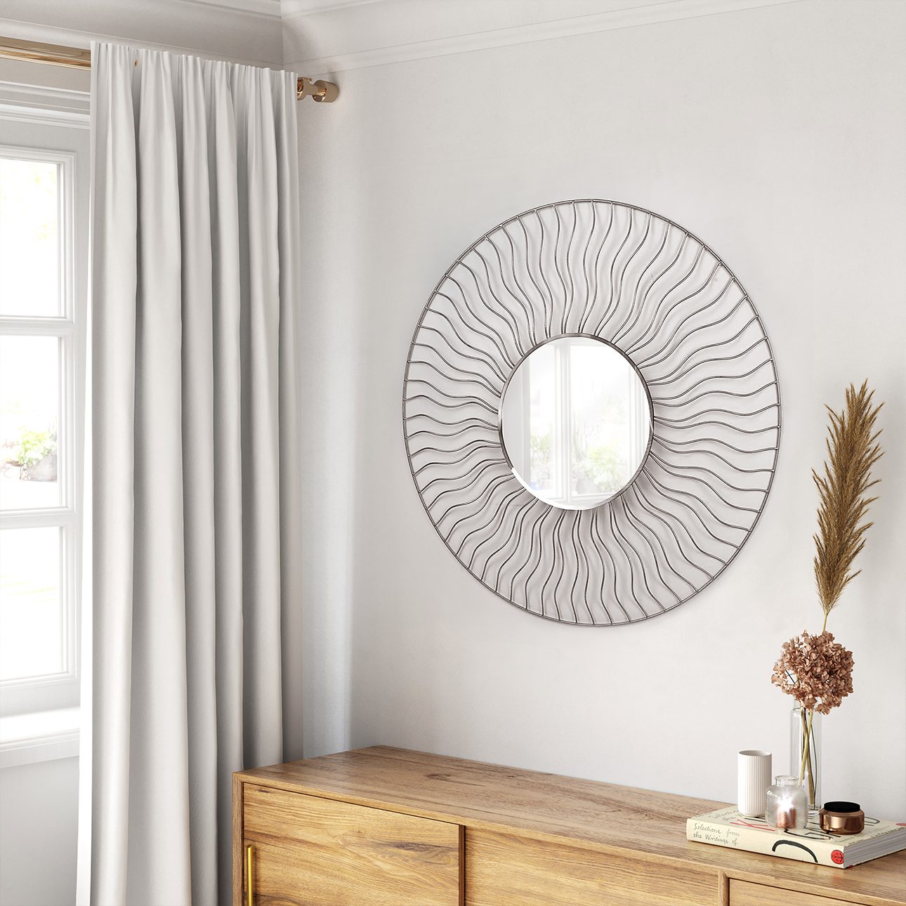 Sunburst 36" Round Wall Artisan Mirror (Two-Pack)