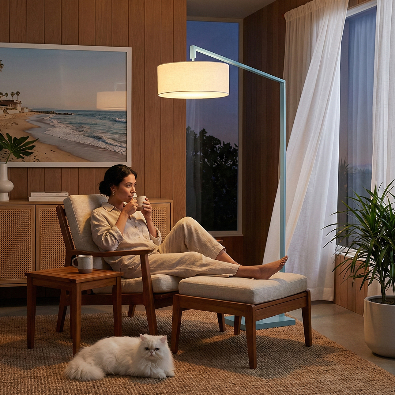 Stretch 75″H 1-Light Chairside Arc Lamp, , Pool Blue Body, Dimmable, for Living Room or Bedroom