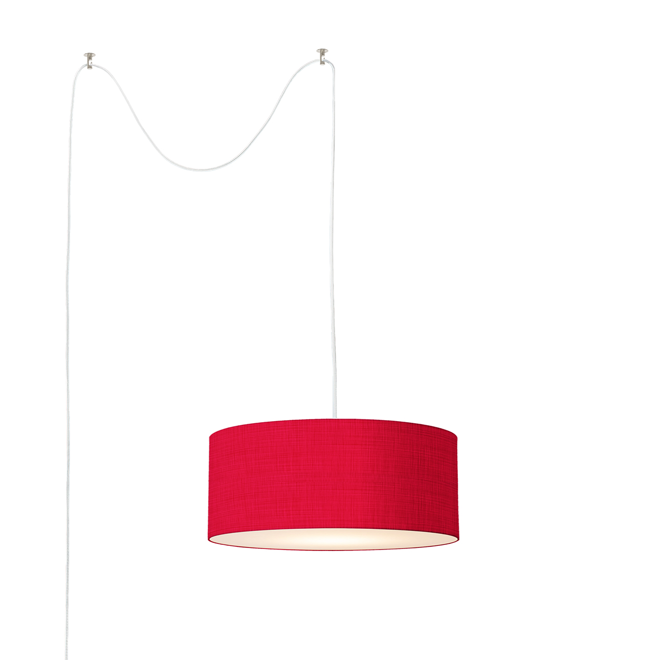 Stretch Swag Kit, Drum Crimson Red Linen Shade, Inline Dimmer