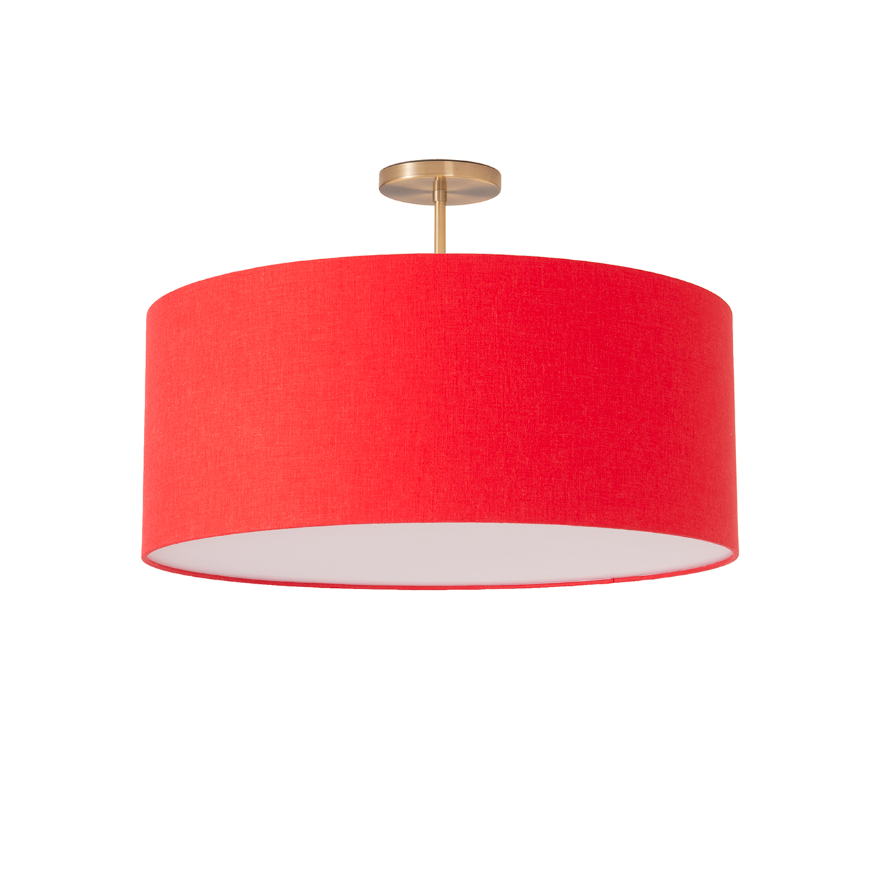 Stretch Semi Flush Mount, Drum Crimson Red , Weathered Brass Steel Body, Weathered Brass Steel Base, Not Included ELV Dimmer