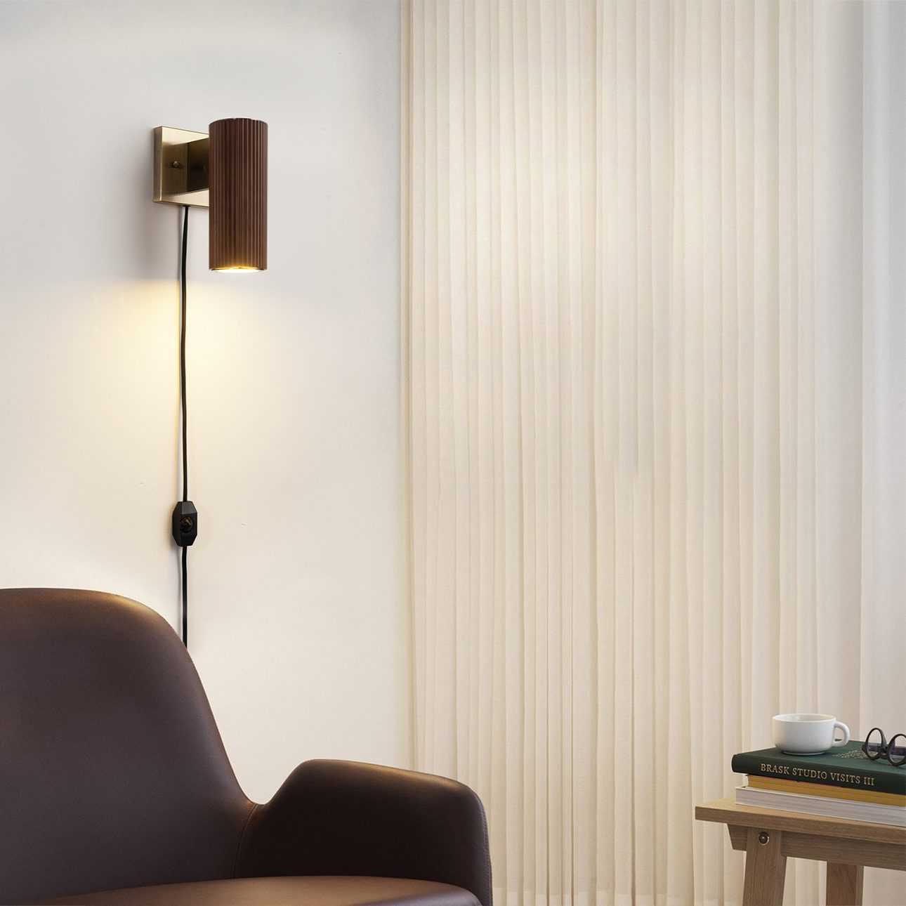 Tambo Walnut Wall Sconce with Warm Brass Accent
