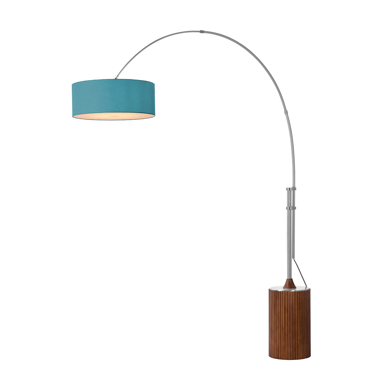 Tambo Adjustable 1-Light Arc Lamp, Dimmable, LED - Pool Blue - Satin Nickel - Dark Walnut