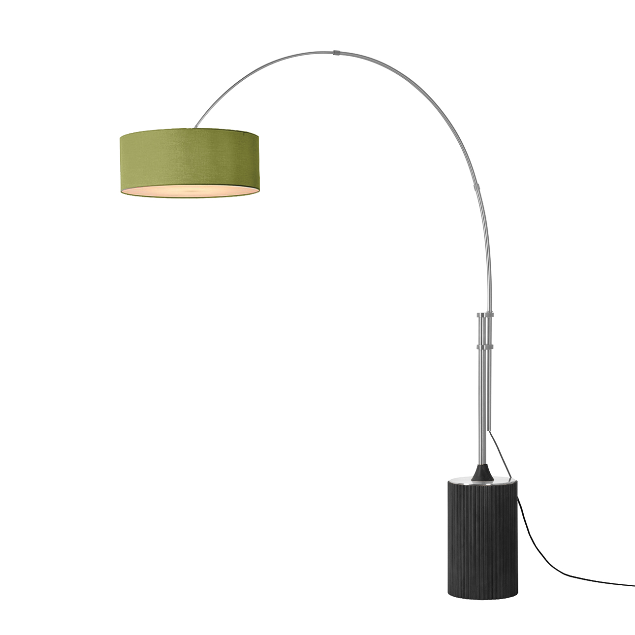 Tambo Arc Floor Lamp - Black Oak/Satin Nickel, Tambour base, Dimmer - Avocado