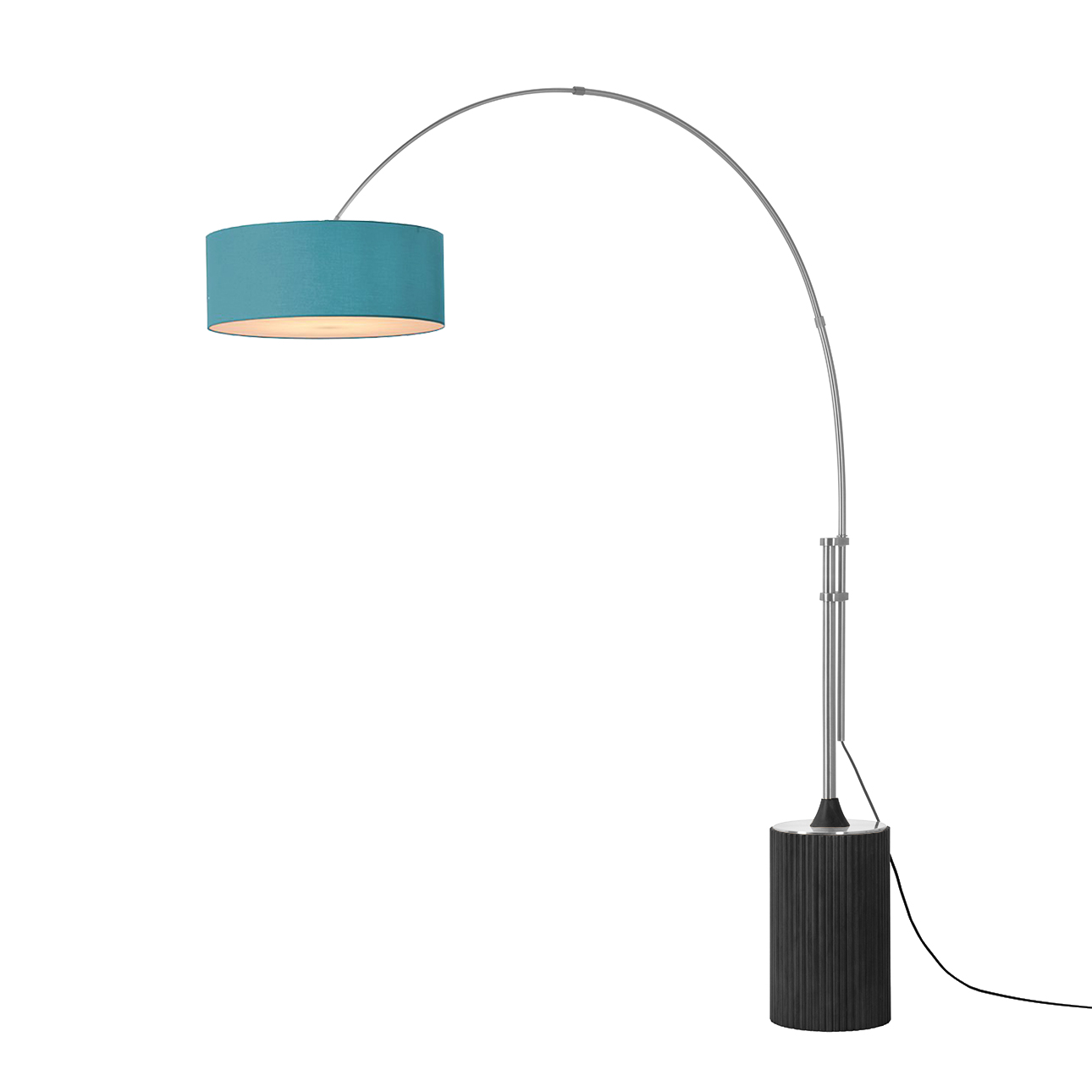 Tambo Adjustable 1-Light Arc Lamp, Dimmable, LED - Pool Blue - Satin Nickel - Black Oak