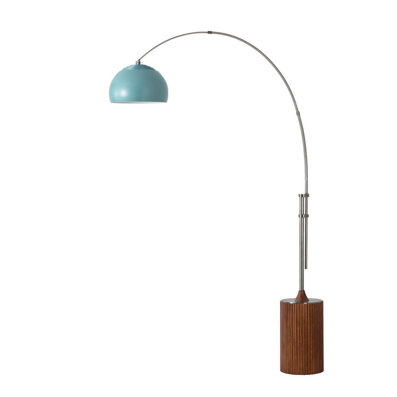 Tambo 92"H 1-Light Arc Lamp, Satin Nickel Steel Shade, Satin Nickel Steel Body, Dark Walnut Wood Base, Floor Foot Slide Dimmer