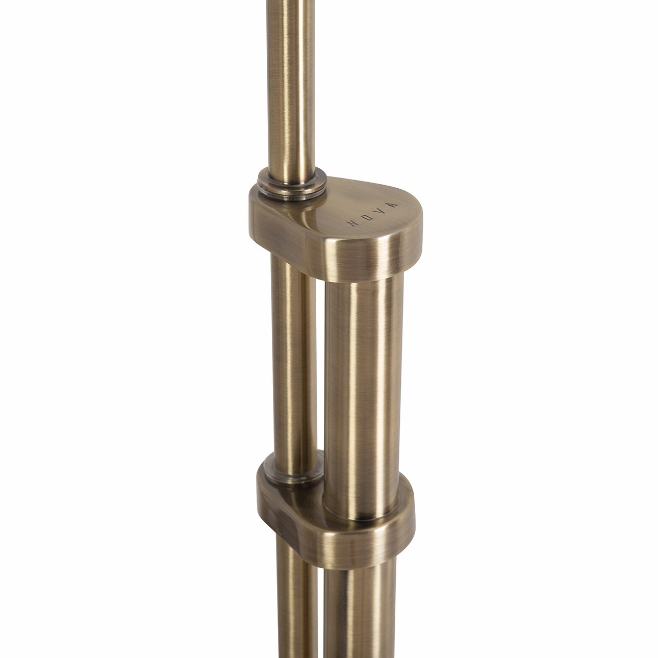 Tambo Arc Floor Lamp - Natural Ash Wood Finish, Weathered Brass, Tambour base, White Linen Shade, Dimmer