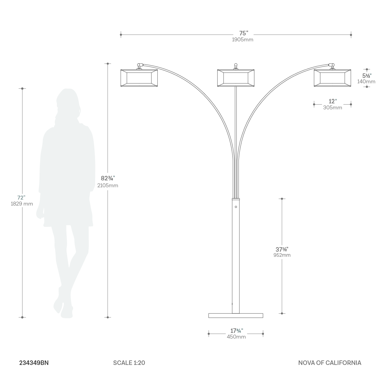 Amarillo Three Light Arc Floor Lamp for Living Room Spaces