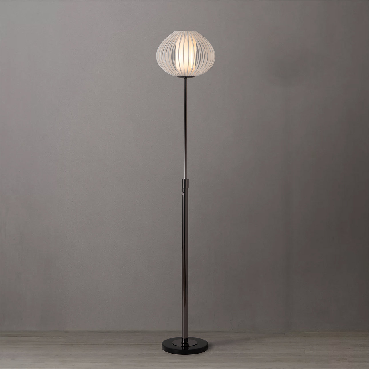 Bloom Torchiere Floor Lamp in Black Nickel with Satin White Shade and Black Marble Base