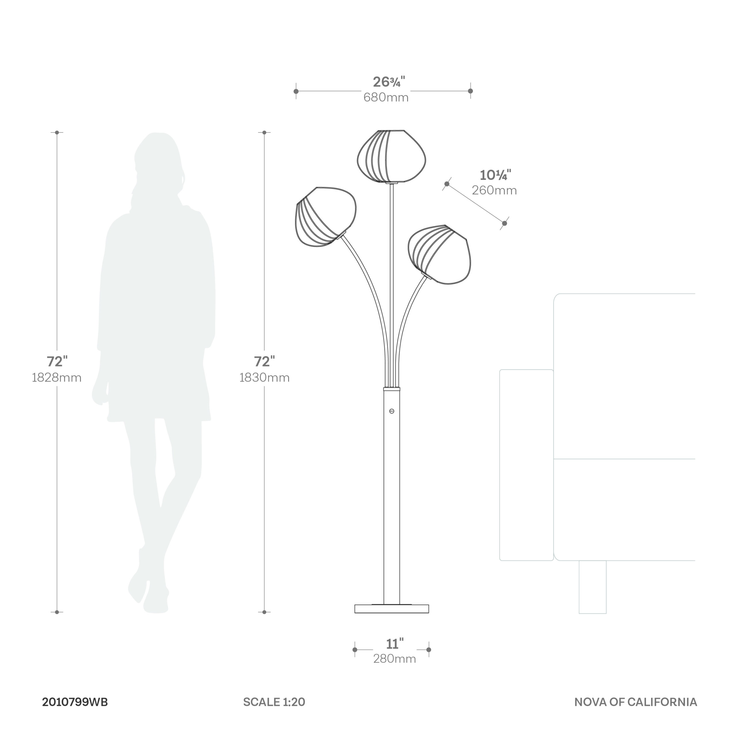 Bloom 3-Light Floor Lamp – Weathered Brass, White Marble Base