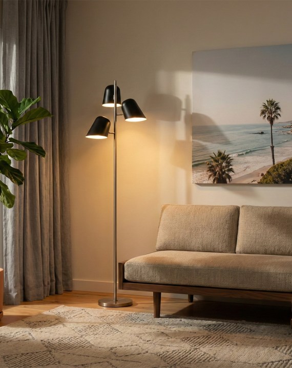 Culver Mid Century Modern 3-Light Tree Floor Lamp, Dimmable LED – Matte Black
