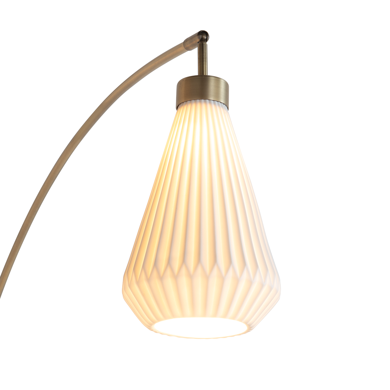 Concord Bone Porcelain Shade 3 Light Arc Floor Lamp – 85″, Weathered Brass & Walnut, Dimmer Switch