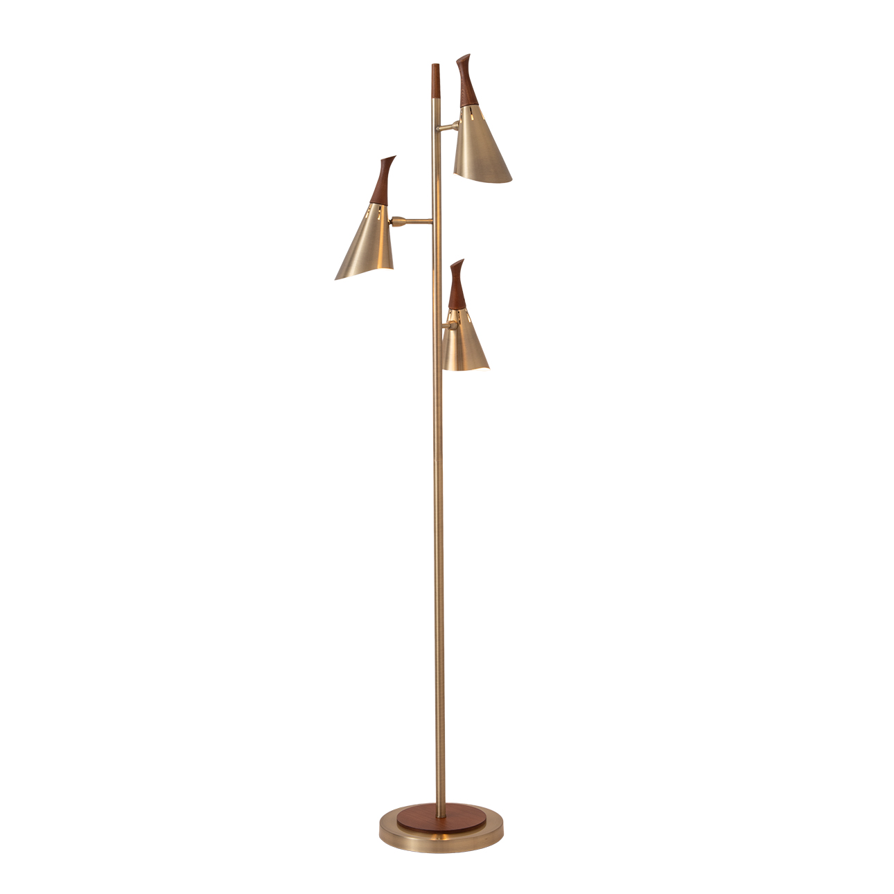 Encinitas 3-Light Tree Floor Lamp - Weathered Brass, Wood Shade Detail