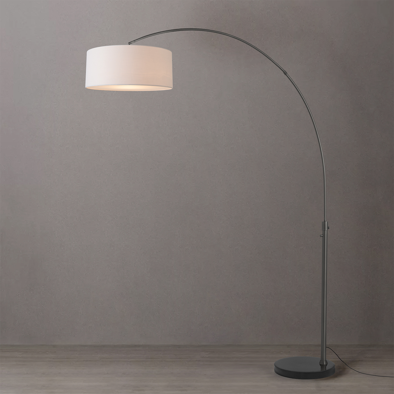 Float 92″H 1-Light Arc Lamp, Linen Drum Shade, Black Marble Base, Black Nickel, Dimmable for Living Room or Bedroom
